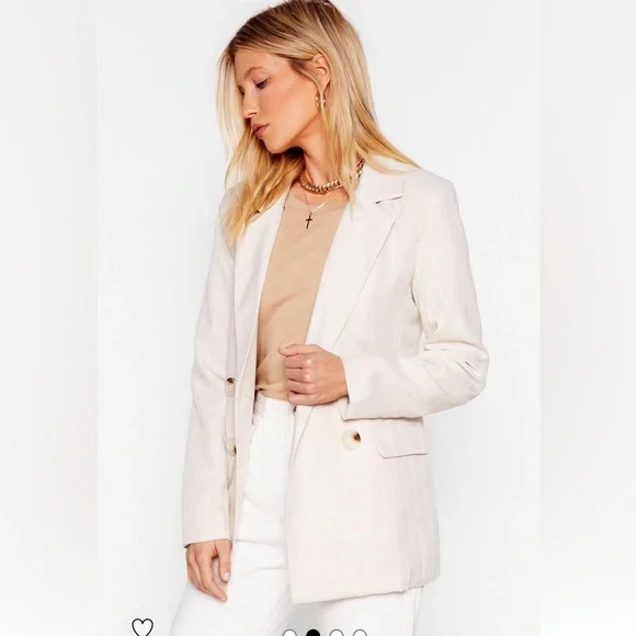 Nasty Gal Cream Double-Breasted Blazer - Picture 3 of 3